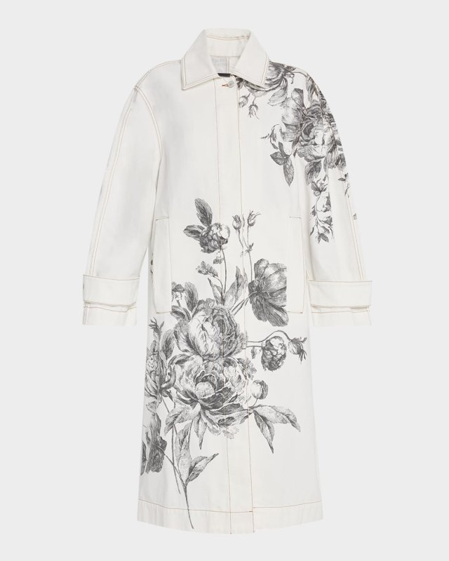 Floral Sketch Cotton Long Coat